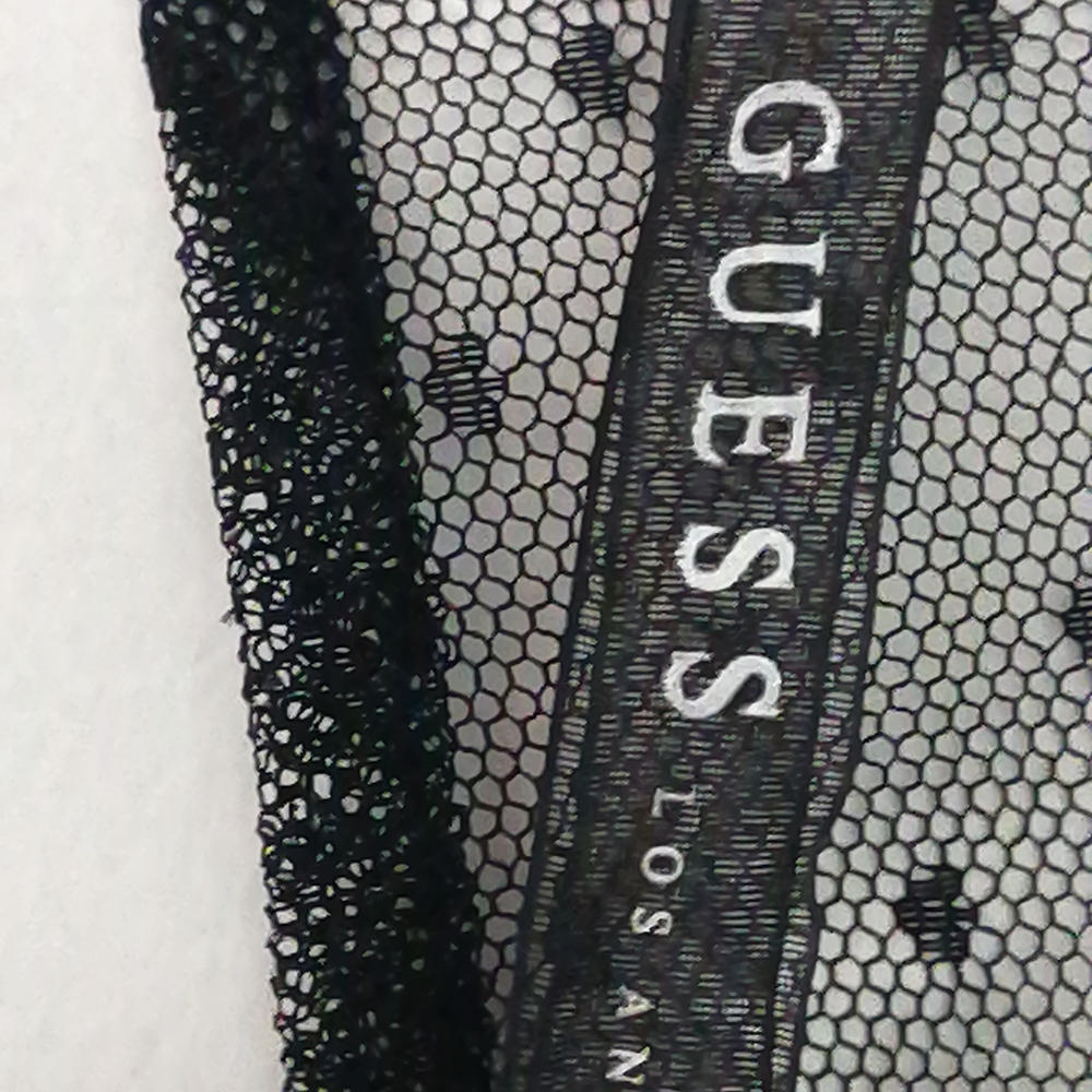 Guess Sheer Black Sequin-Embellished Long-Sleeve Mesh Blouse - Picture 6 of 8